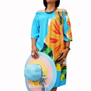 poncho top dress blue handpainting flowers